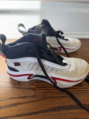 Jordan Air Zoom Kids Sneakers in White Mesh, Black & Red